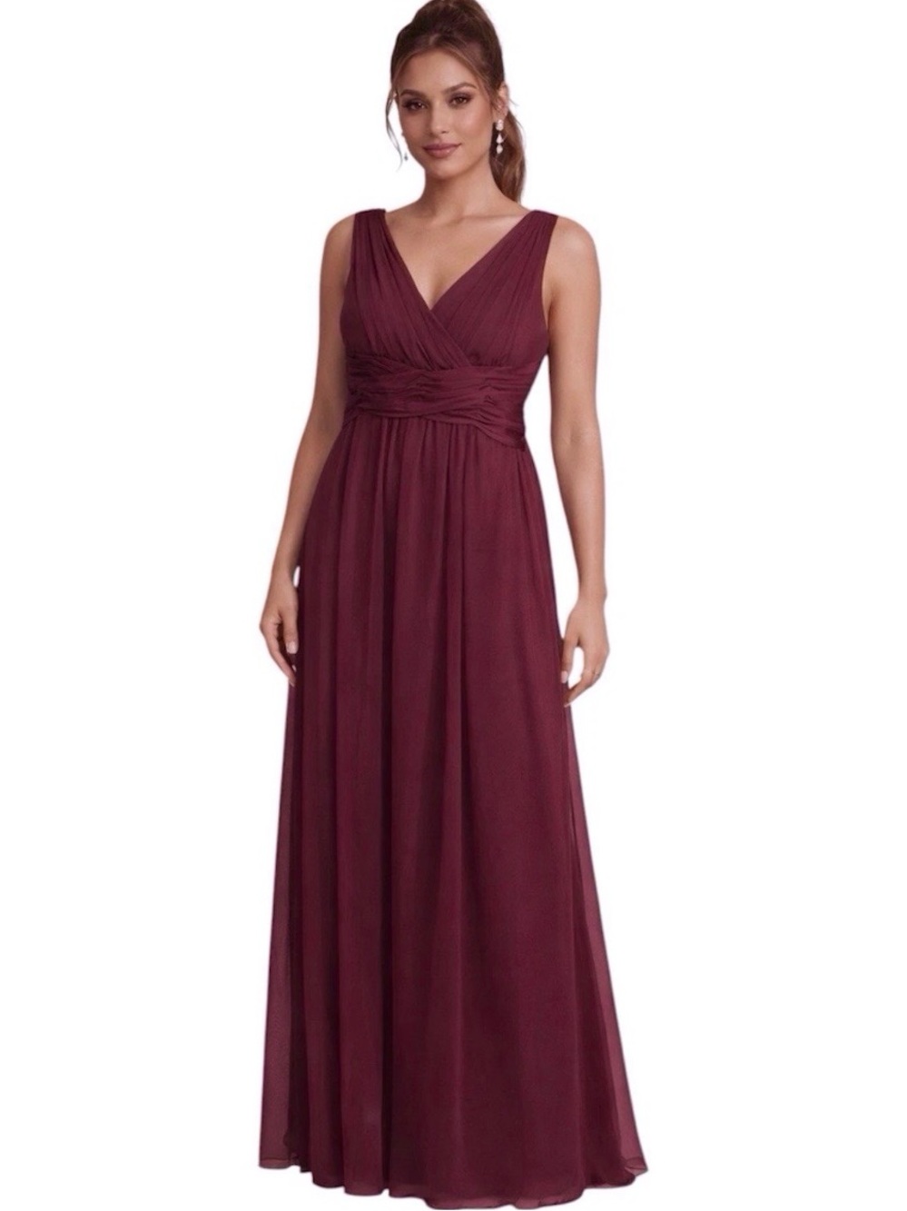 David’s Bridal Bridesmaid Dress Maxi Empire Waist Burgundy Size 14 Prom Formal